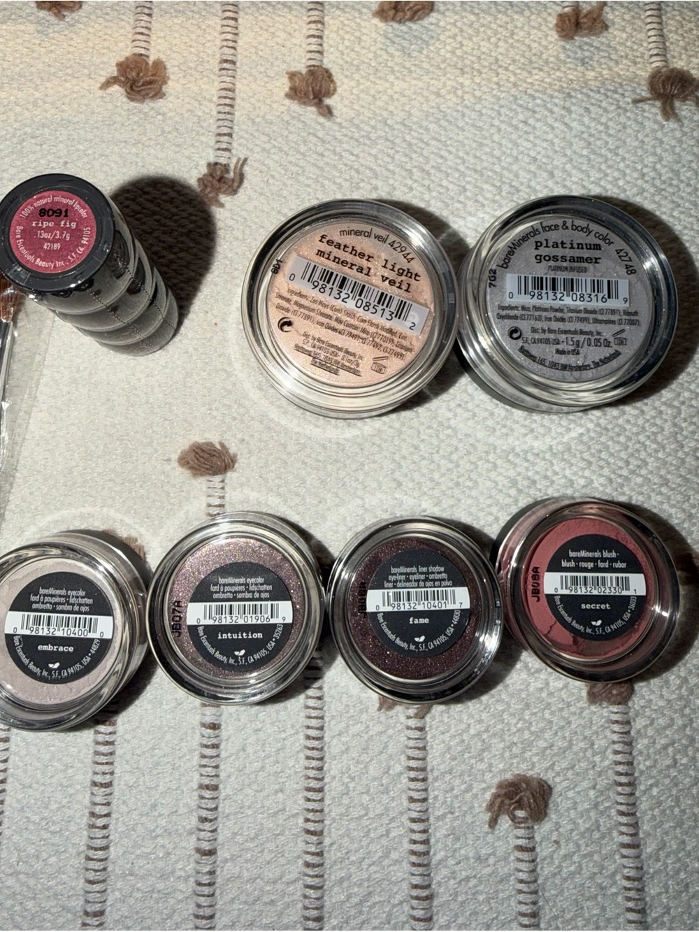 bareMinerals Loose Mineral Eyeshadows & Blushes in Platinum, Rose, Nude, Plum